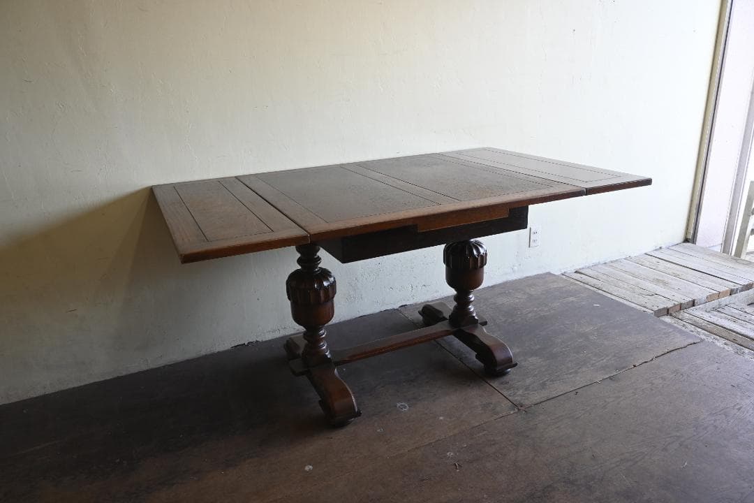イギリス オーク材ドローリーフテーブル アンティーク伸縮ダイニングテーブル