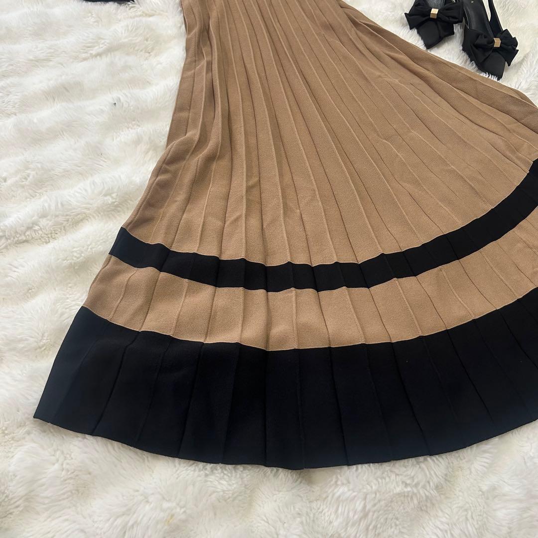 【美品】ダイアグラム 配色プリーツワンピース ロング 金ボタン バイカラー 36