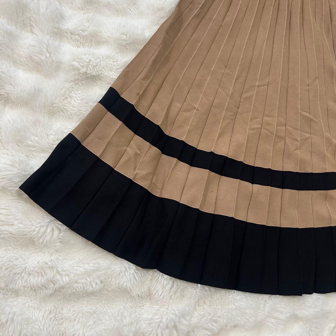 【美品】ダイアグラム 配色プリーツワンピース ロング 金ボタン バイカラー 36