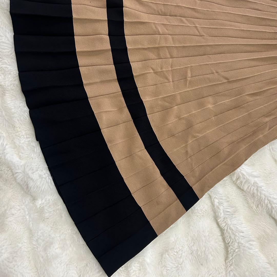 【美品】ダイアグラム 配色プリーツワンピース ロング 金ボタン バイカラー 36