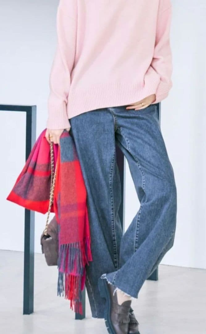 23区カシミヤ チェックストール　ピンク系(#310)