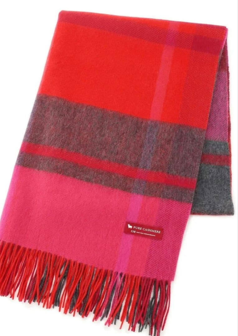 23区カシミヤ チェックストール　ピンク系(#310)