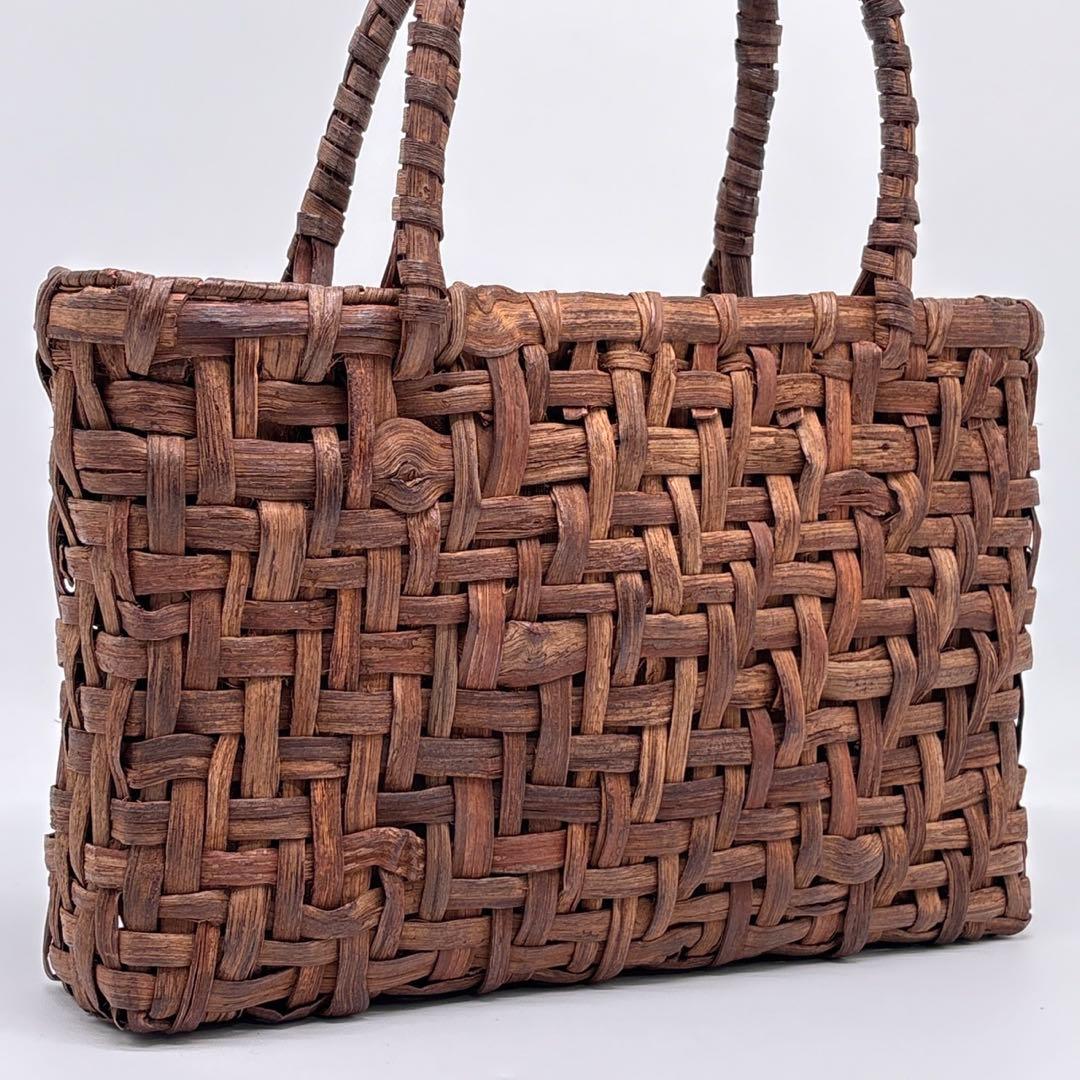 美品 山葡萄 籠バック ハンドバックかご カゴ 天然素材 自然素材 編み込み
