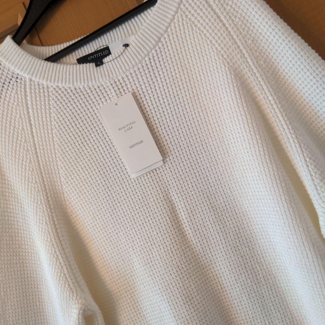 XL〜3L　アンタイトル　HAND WASH　コットンニット　長袖　白　春ニット