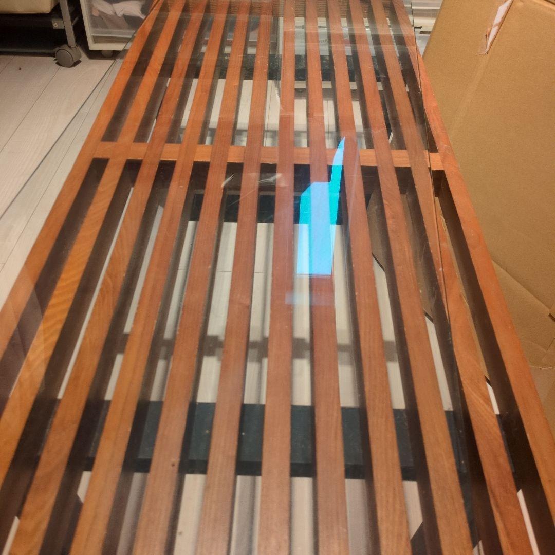 【引き取り/着払い限定】ガラス天板付き プラットフォームベンチ　ネルソンベンチ風