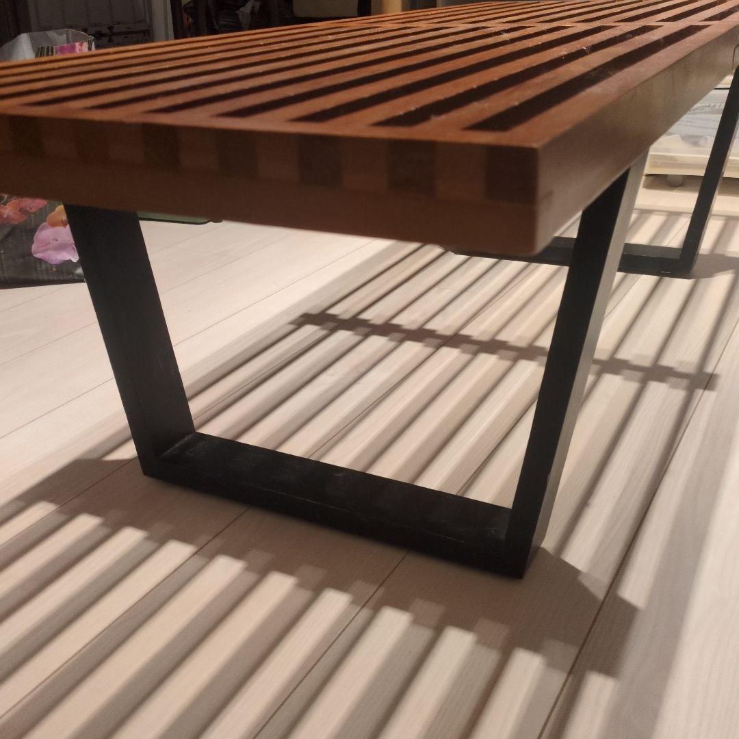 【引き取り/着払い限定】ガラス天板付き プラットフォームベンチ　ネルソンベンチ風