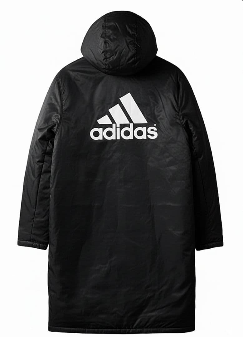 【 adidas 】【極暖】ベンチコート ボア裏地 ロング丈 ブラック Lサイズ