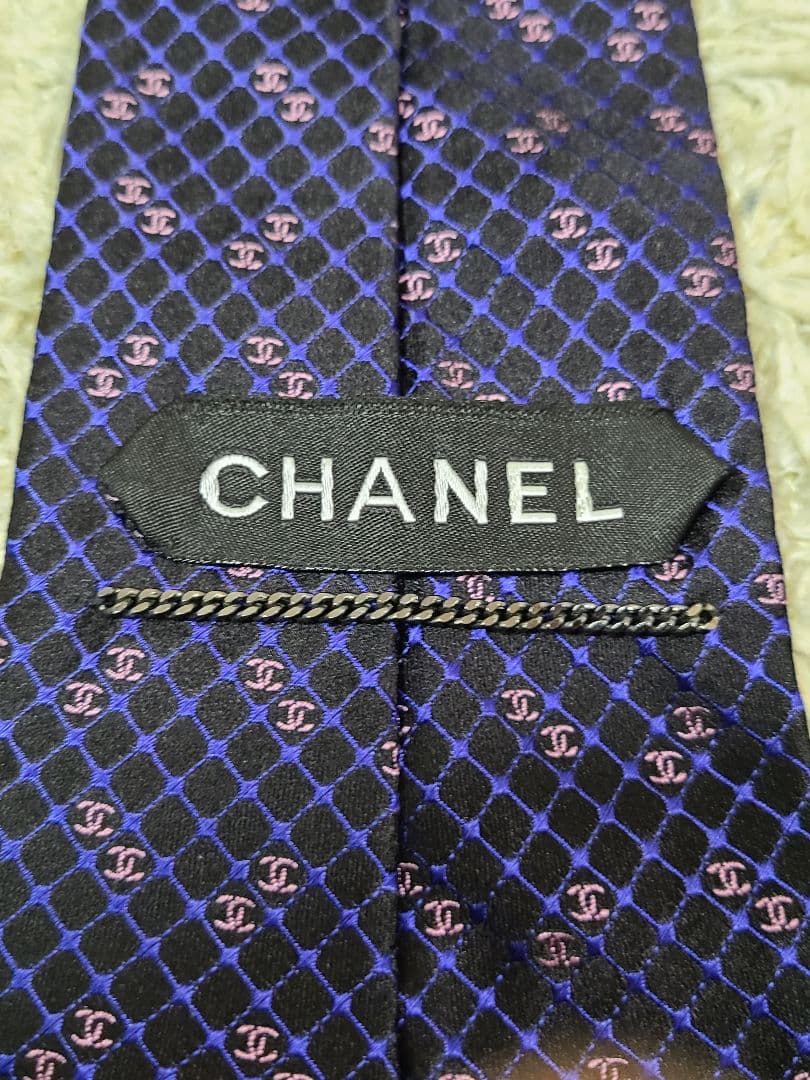 極美品 CHANEL シャネル ネクタイ ココマーク ロゴ 総柄 チェーン