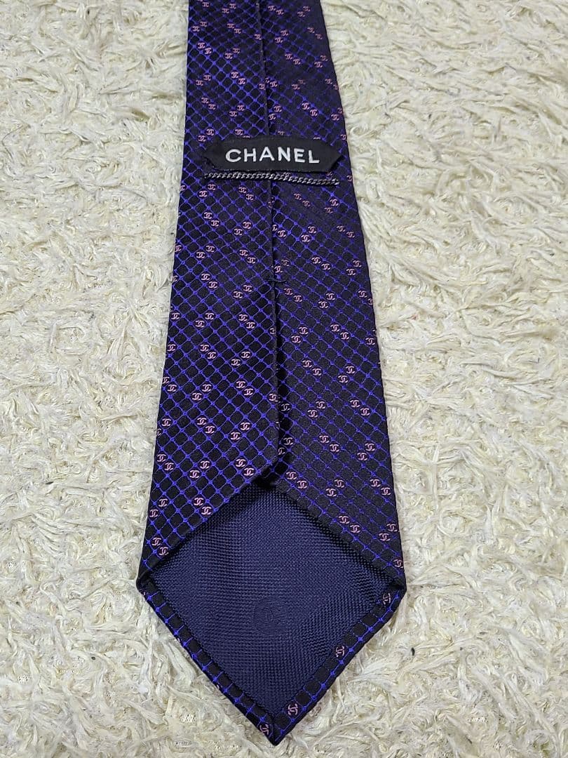 極美品 CHANEL シャネル ネクタイ ココマーク ロゴ 総柄 チェーン