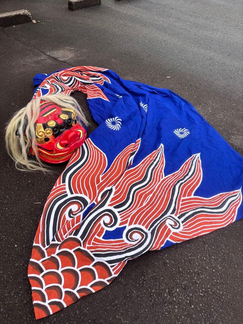 C- 1074▲獅子舞　獅子頭　美品　全長333cm