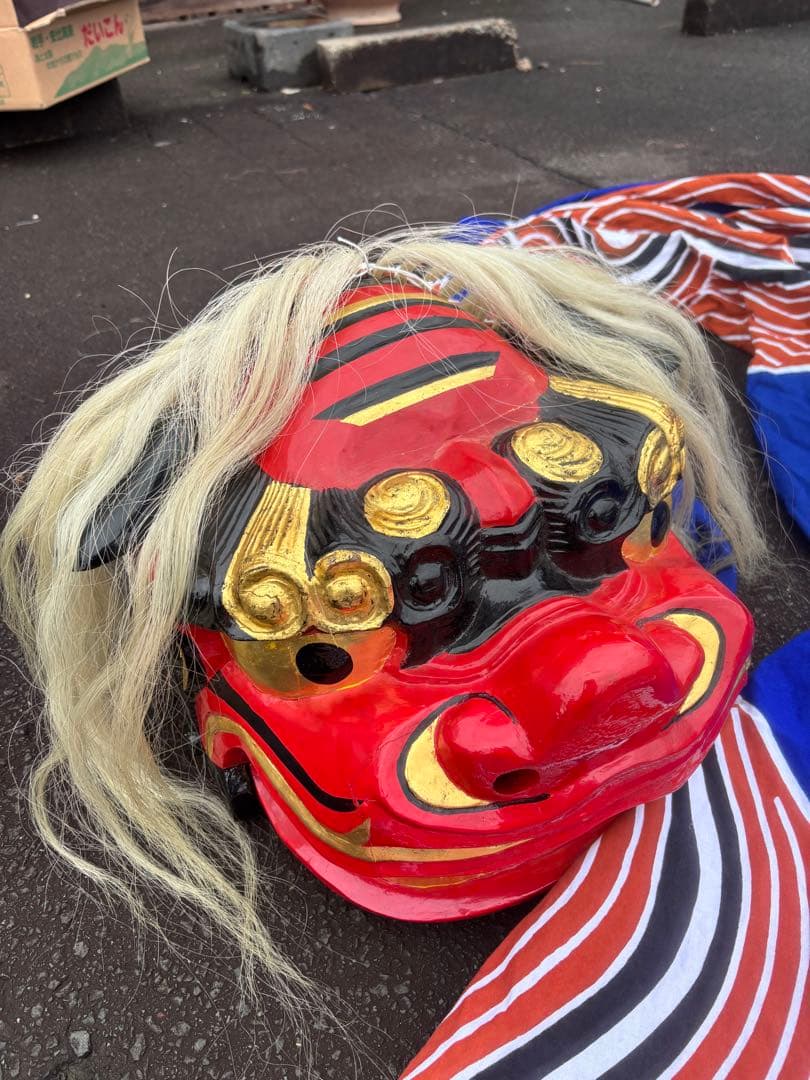 C- 1074▲獅子舞　獅子頭　美品　全長333cm