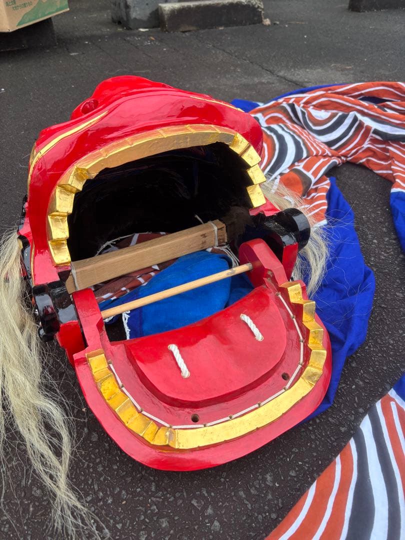 C- 1074▲獅子舞　獅子頭　美品　全長333cm