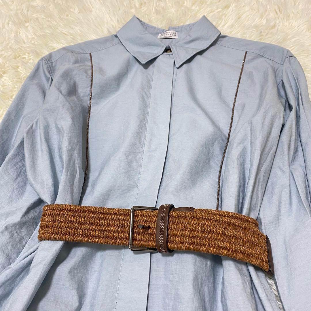 未使用級【BRUNELLO CUCINELLI 】 シャツワンピース ベルト付き