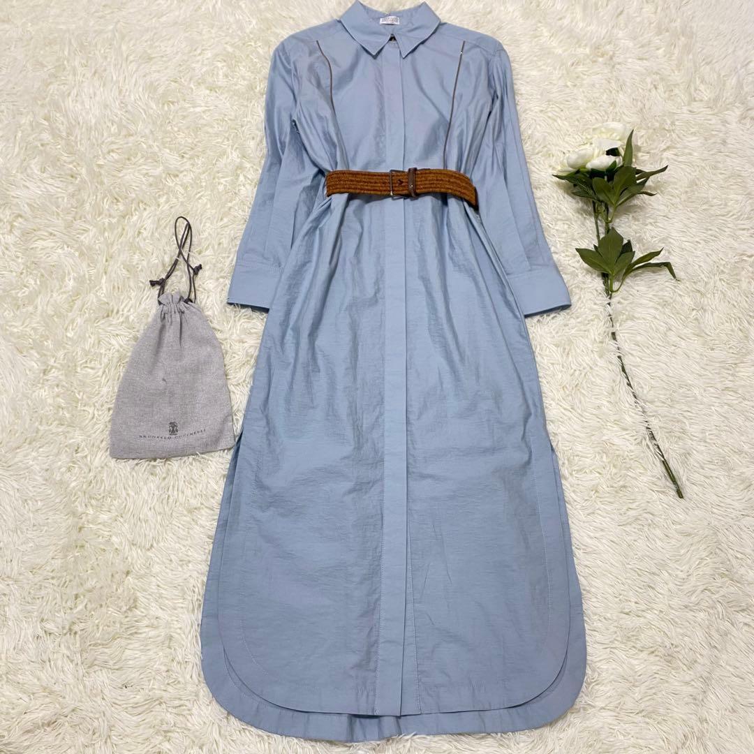 未使用級【BRUNELLO CUCINELLI 】 シャツワンピース ベルト付き