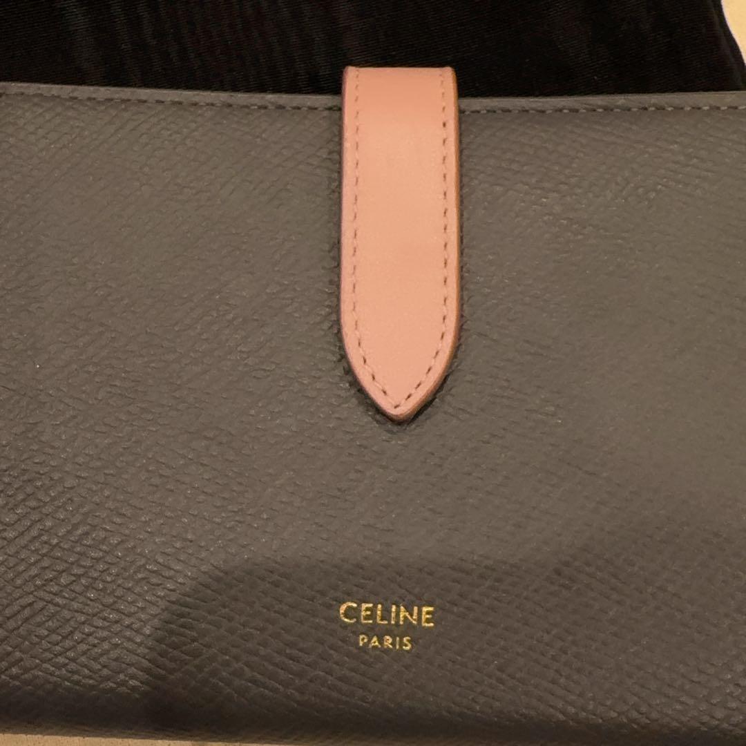 極美品 CELINE 二つ折り財布 グレー レザー
