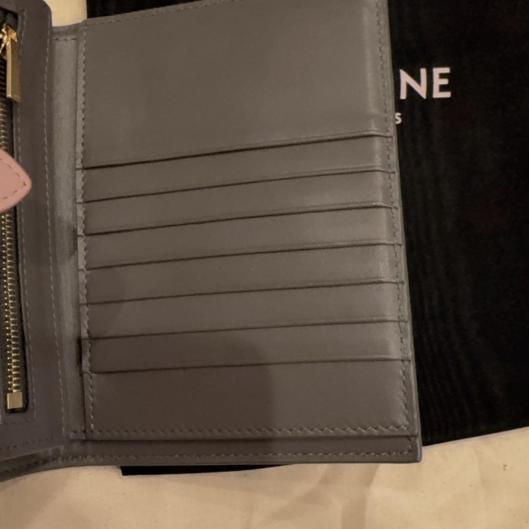 極美品 CELINE 二つ折り財布 グレー レザー