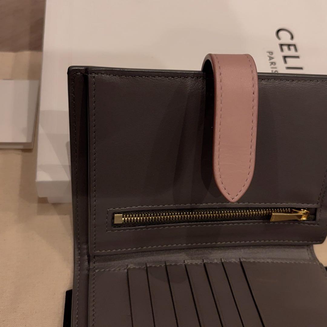 極美品 CELINE 二つ折り財布 グレー レザー