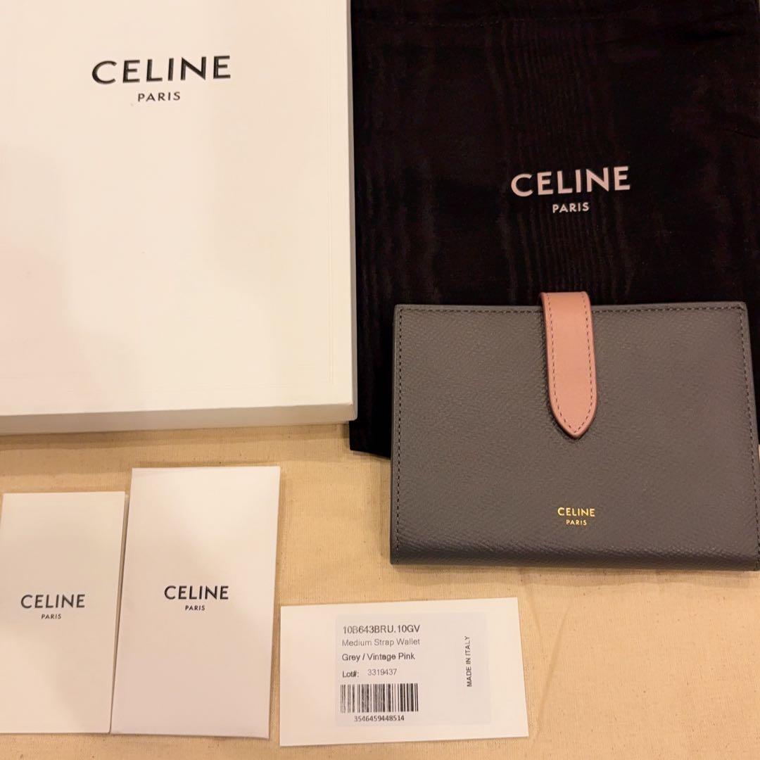 極美品 CELINE 二つ折り財布 グレー レザー