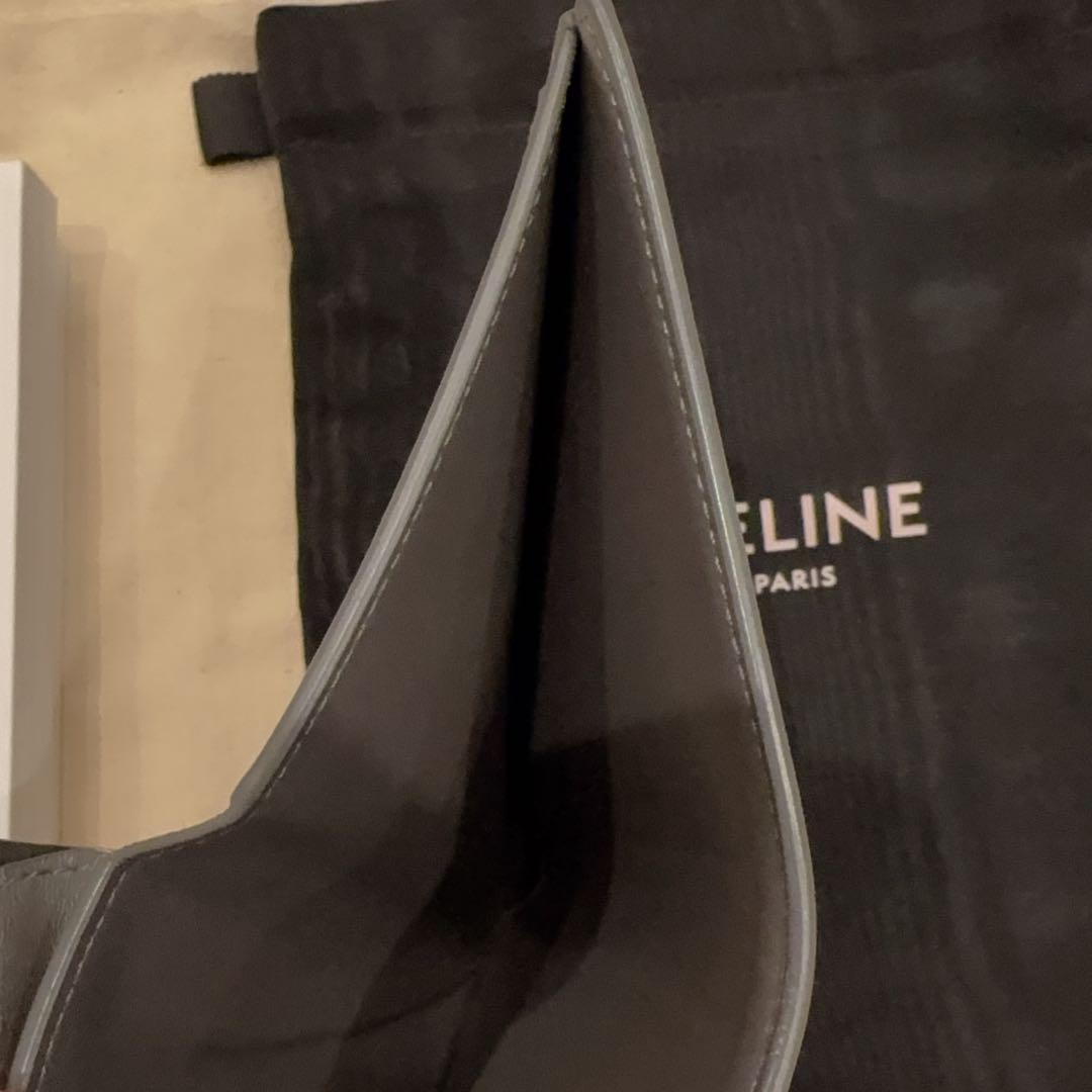 極美品 CELINE 二つ折り財布 グレー レザー
