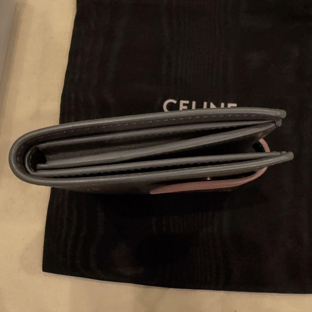 極美品 CELINE 二つ折り財布 グレー レザー