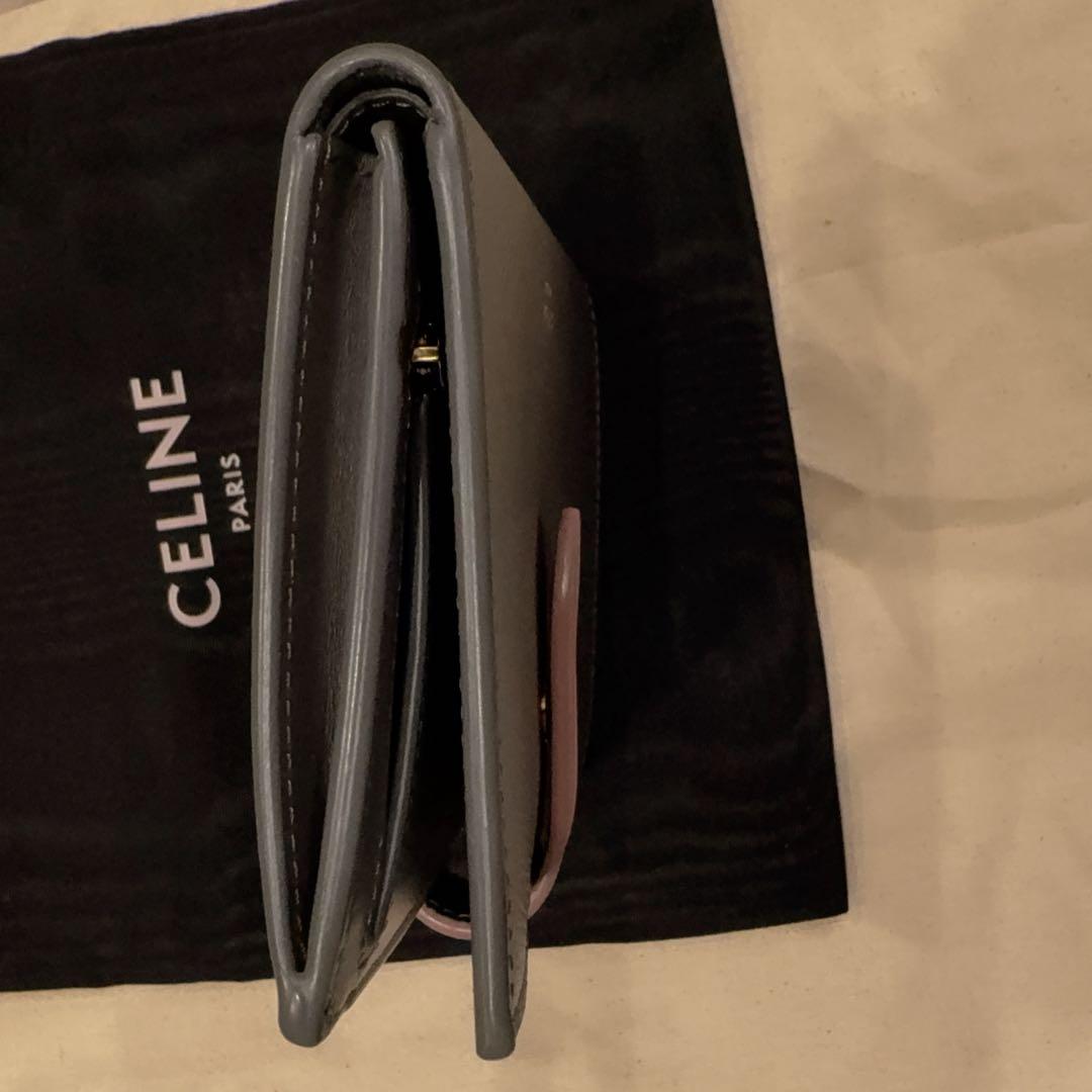 極美品 CELINE 二つ折り財布 グレー レザー