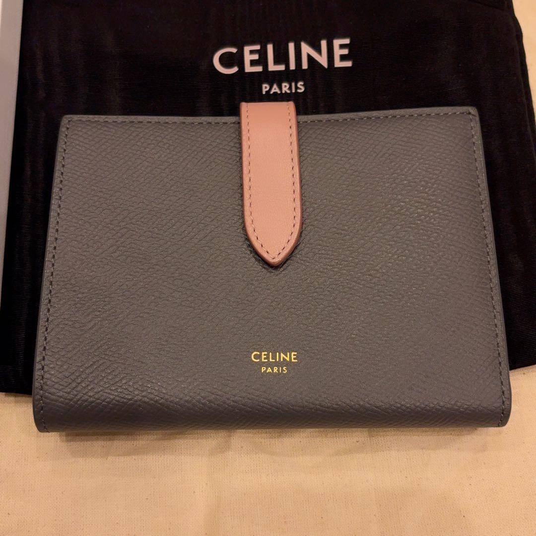 極美品 CELINE 二つ折り財布 グレー レザー
