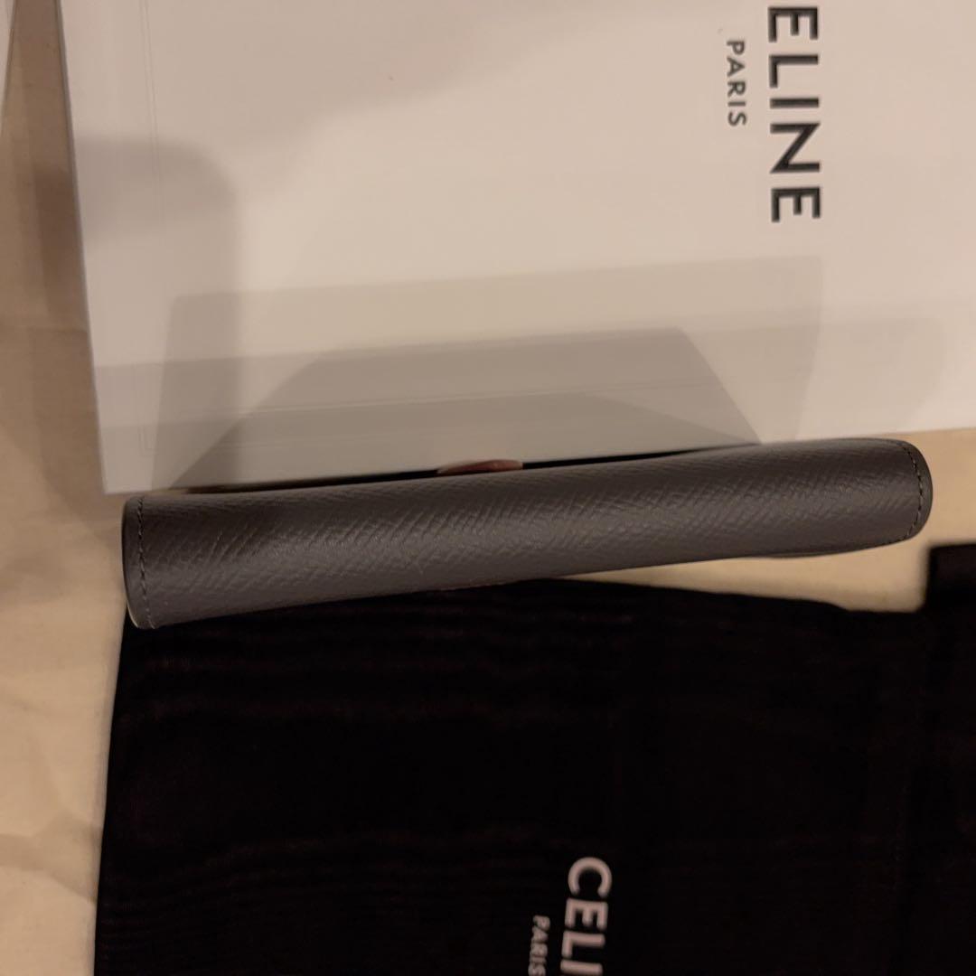 極美品 CELINE 二つ折り財布 グレー レザー