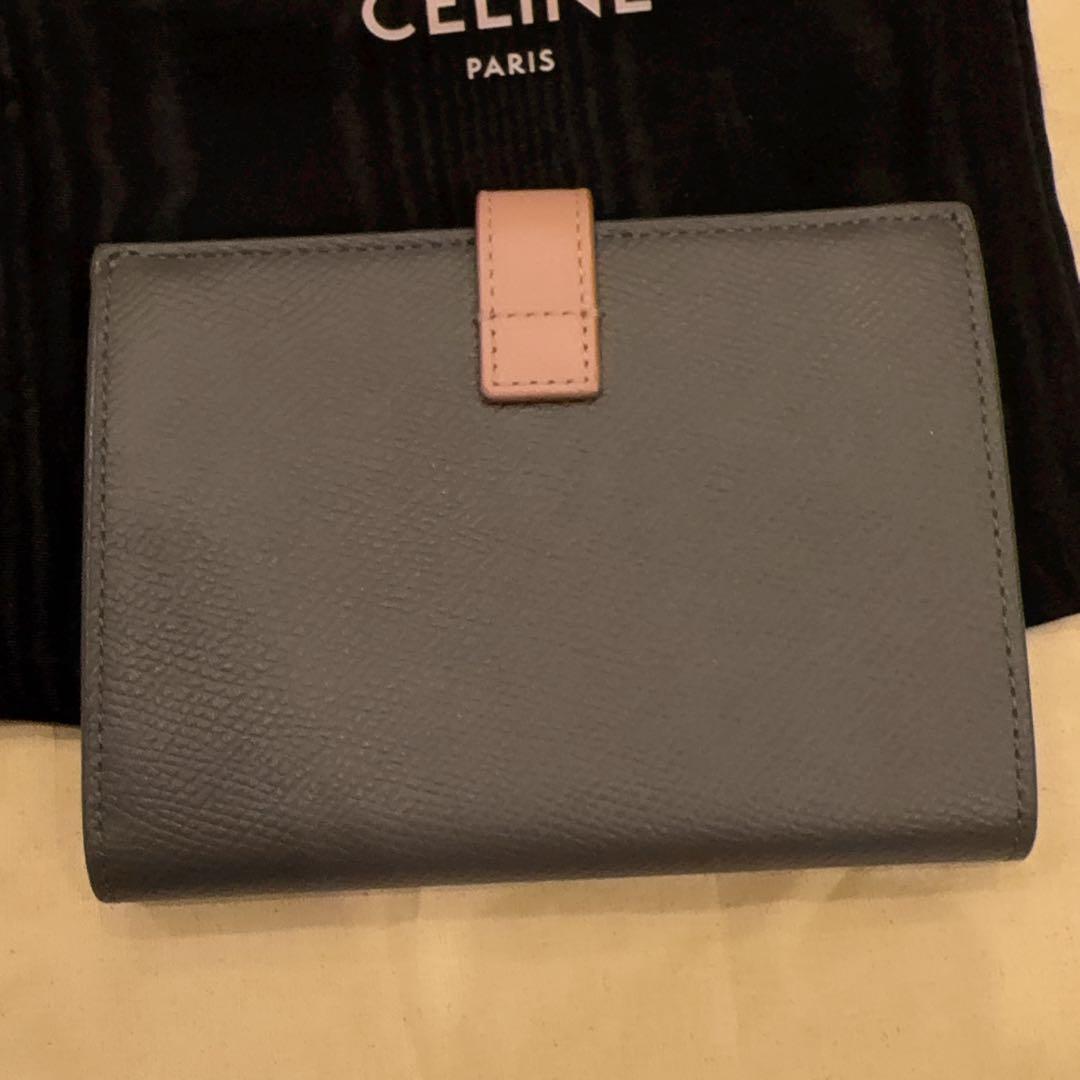極美品 CELINE 二つ折り財布 グレー レザー