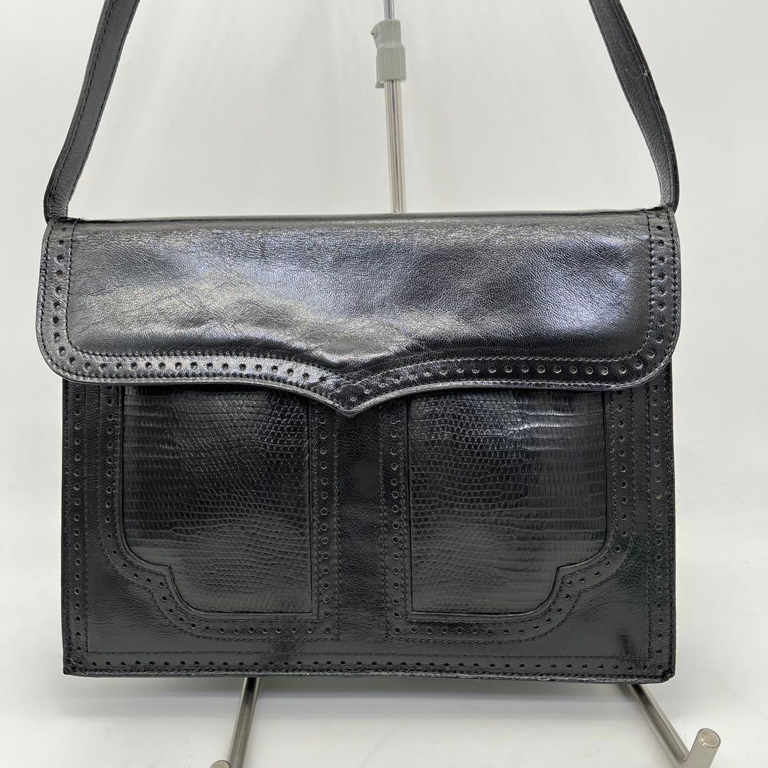 【美品】イヴサンローラン ワンショルダーバッグ 肩掛け リザード型押し 黒