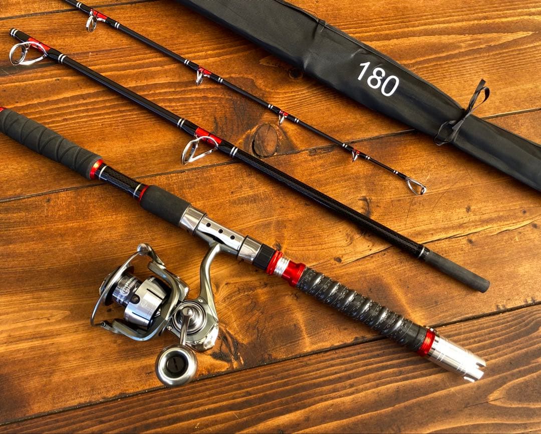 新品未使用　ジギングセット　船釣り　3ピースパックロッド　スロージギング　レッド