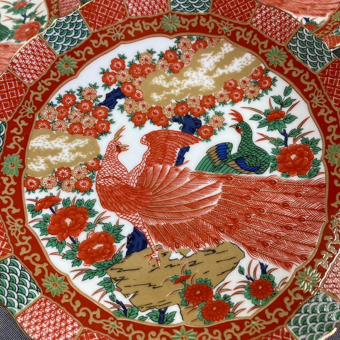 忙しくてごめんなさい　有田焼　陶扇　錦絵　銘々皿　孔雀　花鳥　輪花　吉祥紋