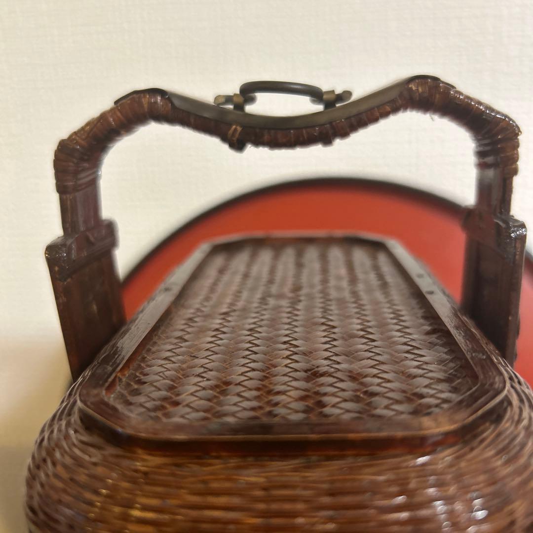 2段　竹細工アンティーク　収納ケース