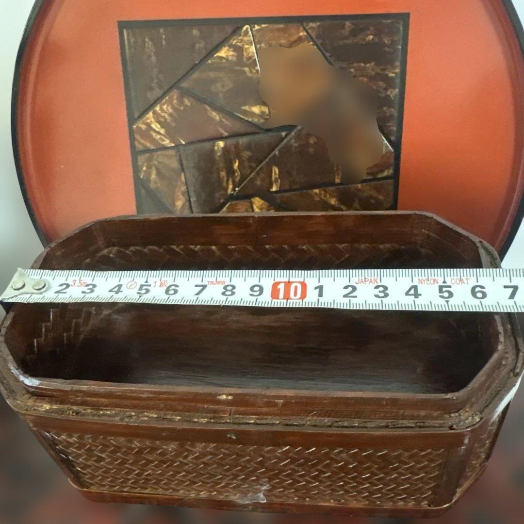 2段　竹細工アンティーク　収納ケース