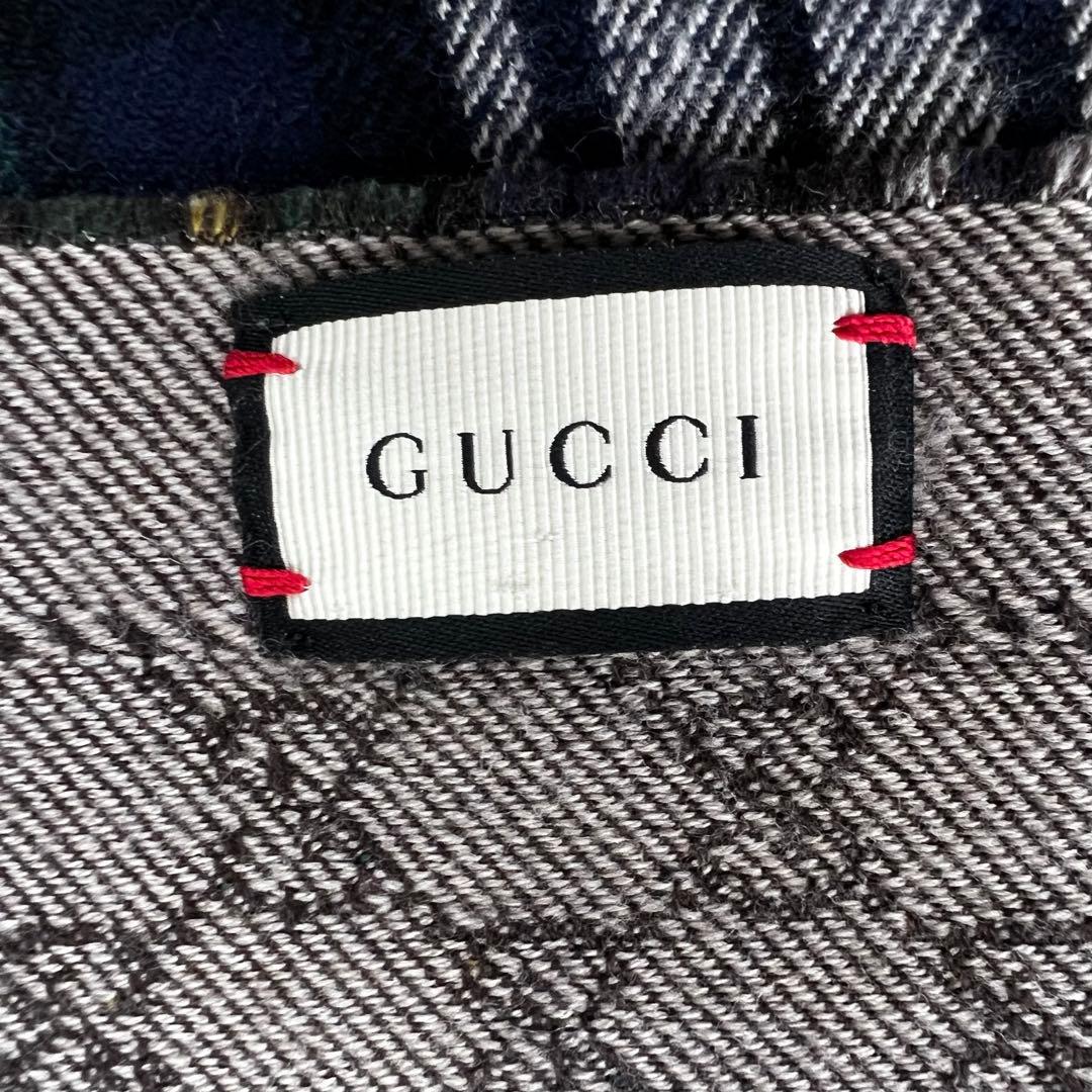 GUCCI グッチ　タータンチェック　マフラー　GG柄　グリーン