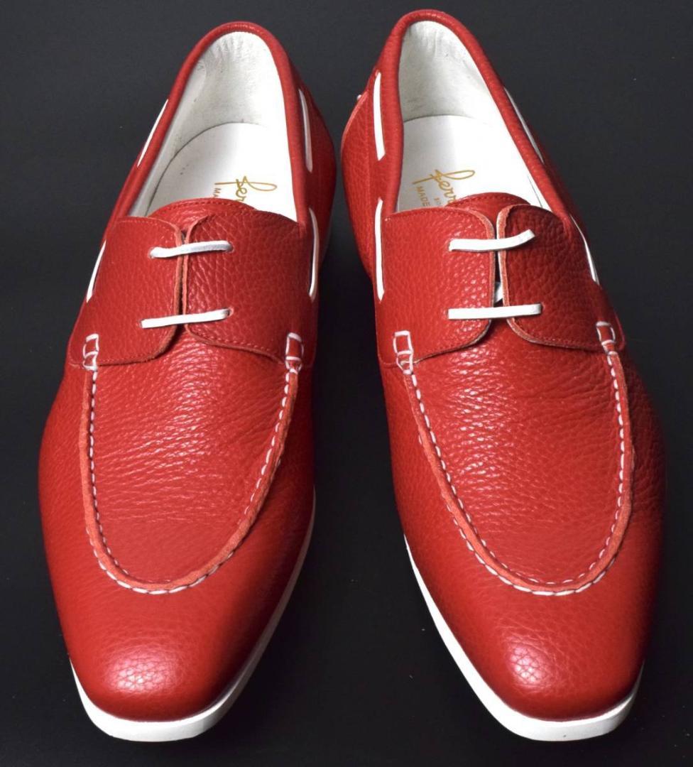 未使用 ferrante フェランテ レザー デッキシューズ 7 レッド 赤