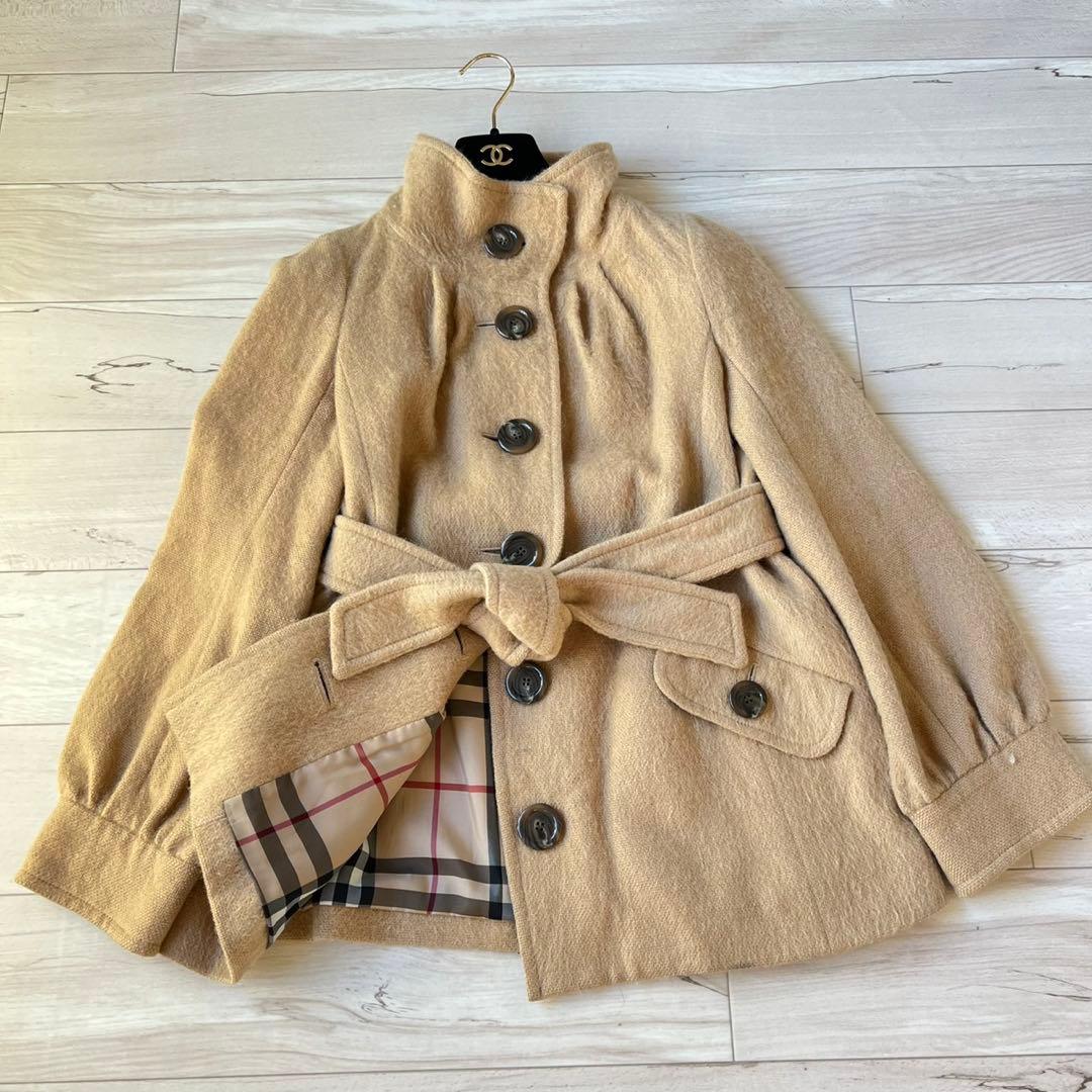 バーバリーブルーレーベル　ベルテッドコート　アルパカ　メガチェック　ノバチェック