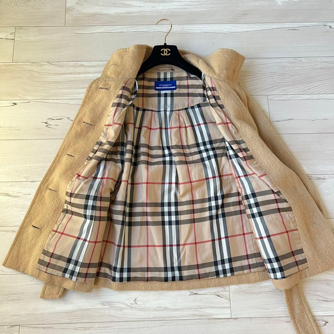 バーバリーブルーレーベル　ベルテッドコート　アルパカ　メガチェック　ノバチェック