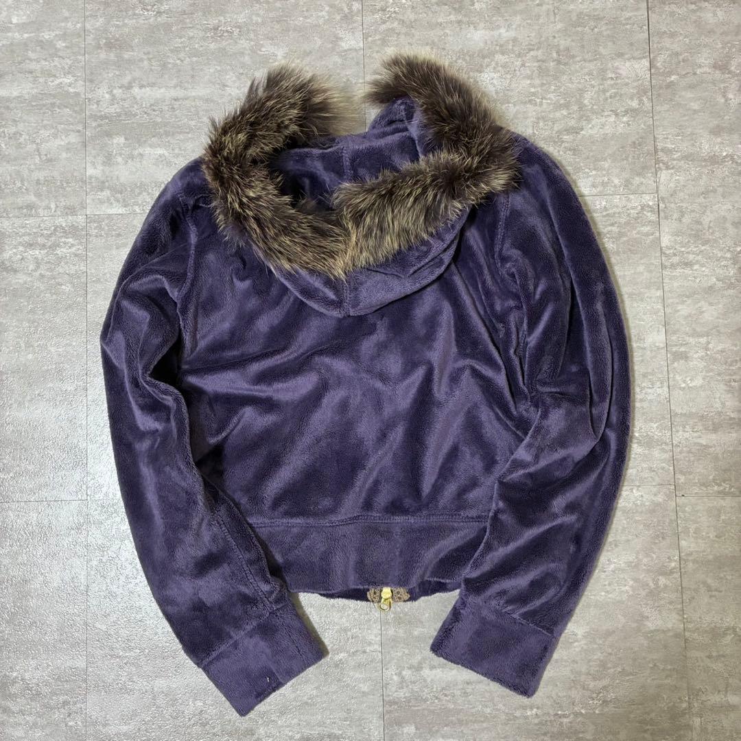 00s y2k old 短丈　パープル　　ダブルジップ　ジップアップパーカー