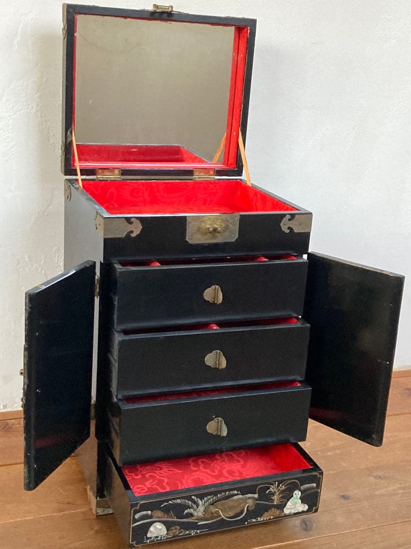 ビンテージ家具 螺鈿細工 観音扉 棚 ビンテージ インテリア螺鈿家具