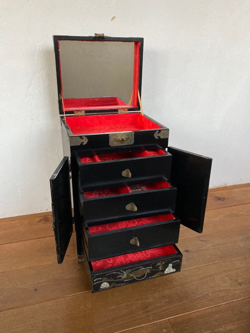 ビンテージ家具 螺鈿細工 観音扉 棚 ビンテージ インテリア螺鈿家具