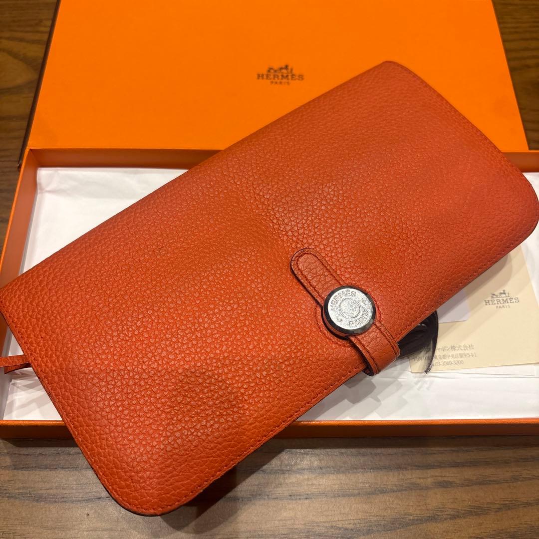 【最終値下しました】【美品】エルメス 長財布 ドゴンロング トゴ オレンジ