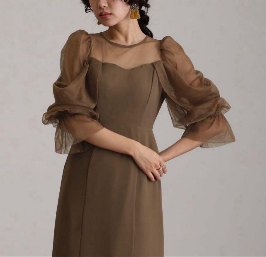 atlo チュールオフショルダードレス オケージョンドレス M ブラウン