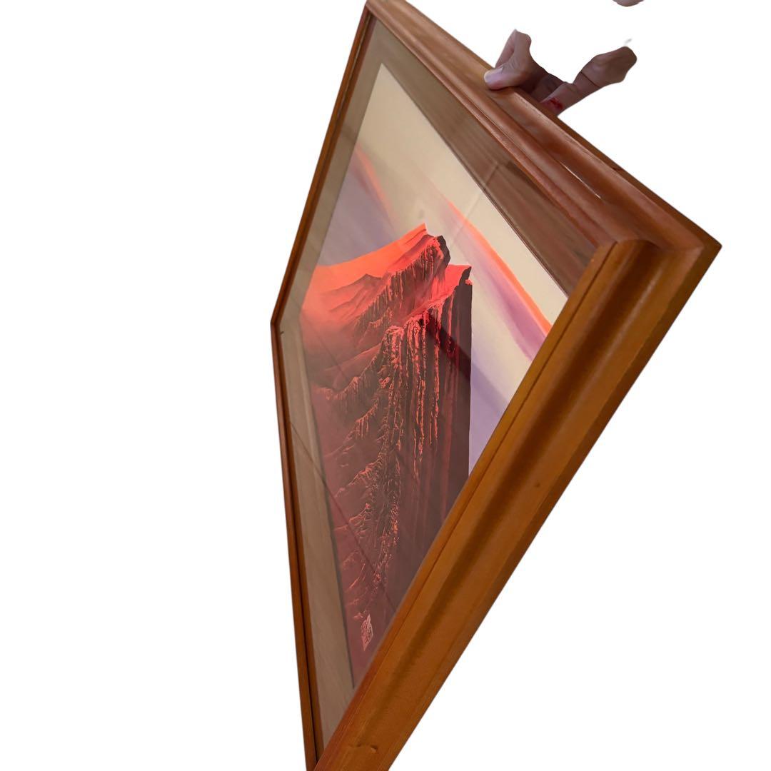 百瀬善明 立体画 盛り絵 赤富士 額装 72×48cm