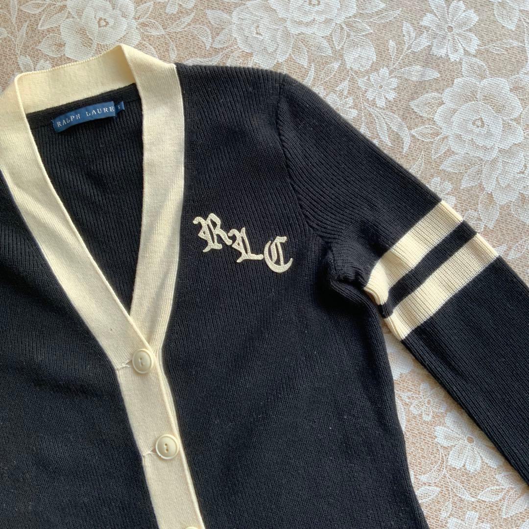 ラルフローレン　カシミヤ混ウール　ロングニットワンピース S黒×アイボリー