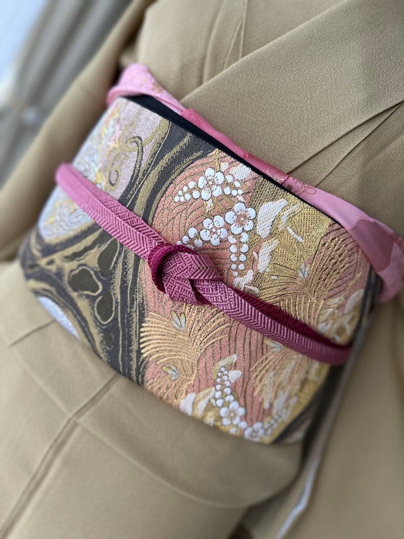 付け下げ訪問着 辛子色 正絹 高級ちりめん素材に汕頭刺繍 単品