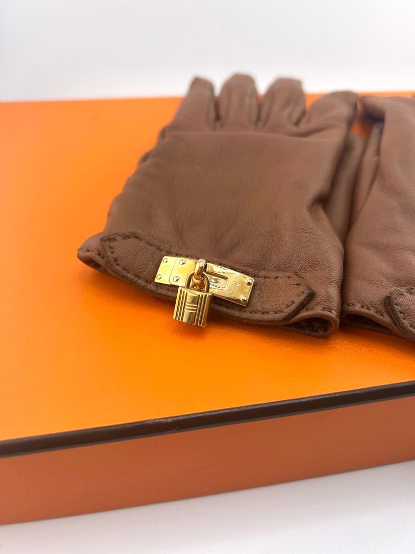 HERMES エルメス　手袋　グローブ　ケリー　ラムレザー　カシミヤ100％