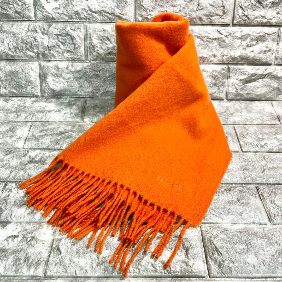 リック様 HERMES カシミヤ　マフラー　オレンジ　エルメス