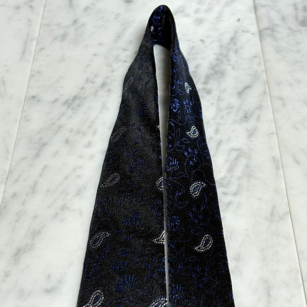 ETRO ネクタイ ブラック ネイビー 光沢 ペイズリー柄 ボタニカル柄