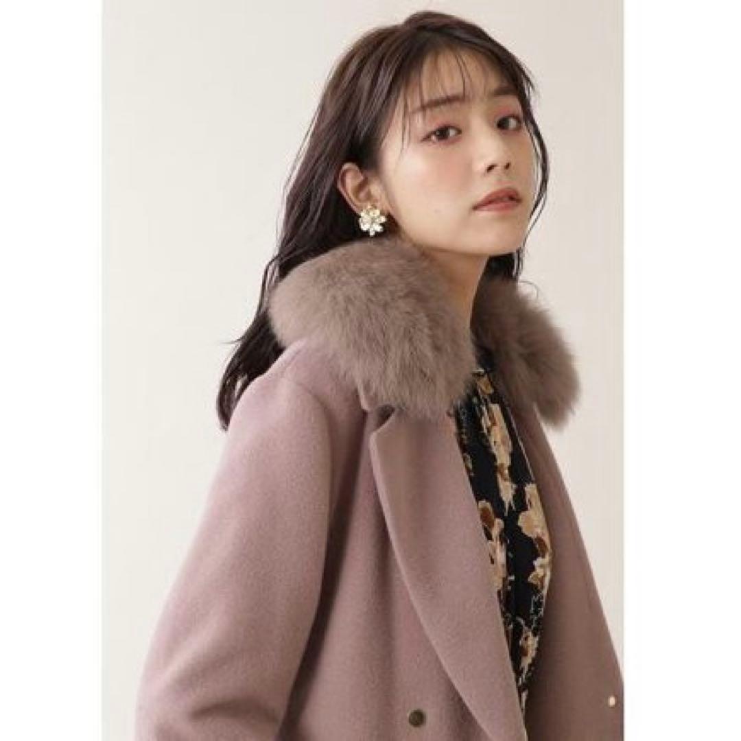 美品 ジルバイ ライトモッサドレスコート フォックスファー クリーニング済