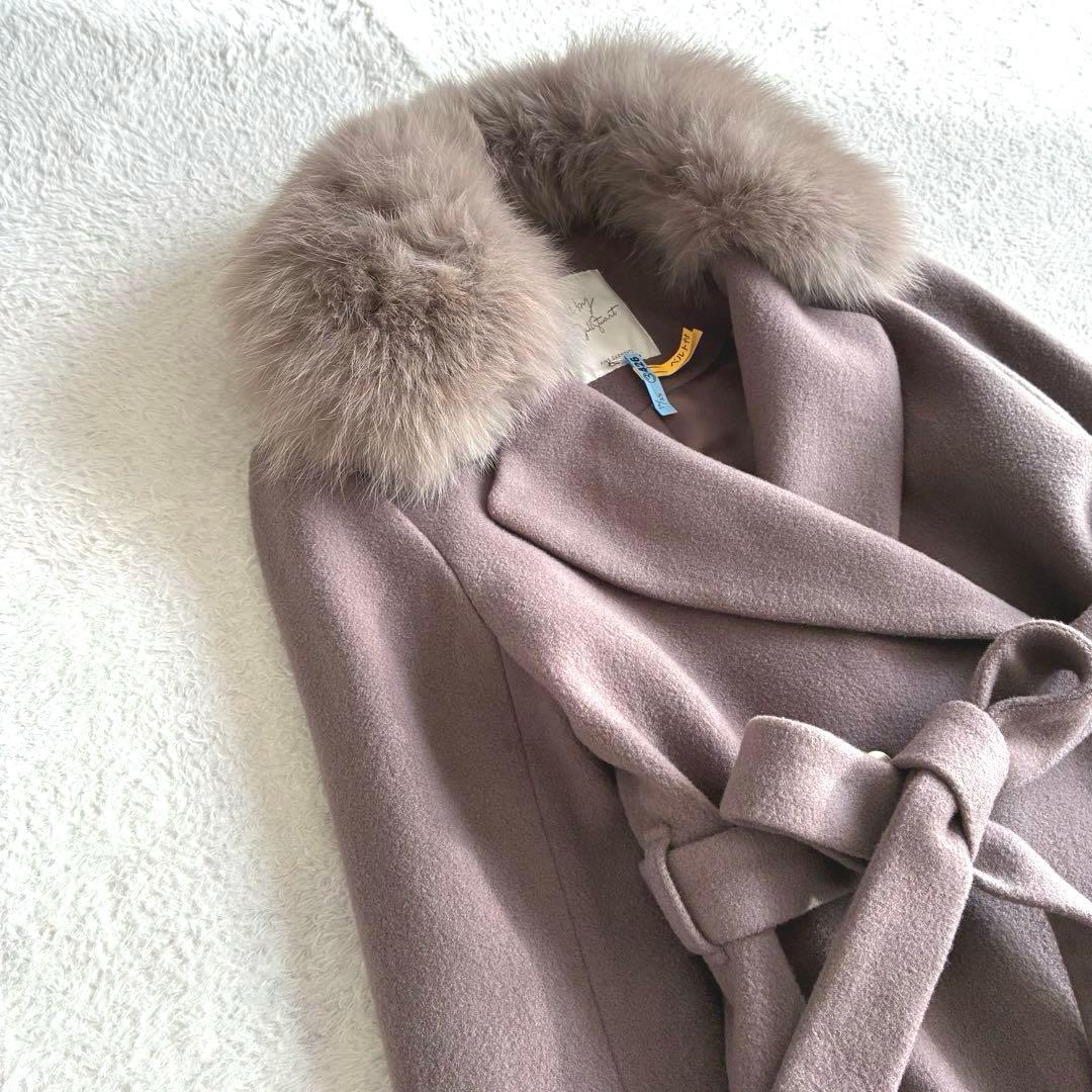 美品 ジルバイ ライトモッサドレスコート フォックスファー クリーニング済